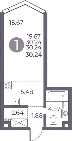 Планировка — Мневники от Гранель, Студия, 30 м²