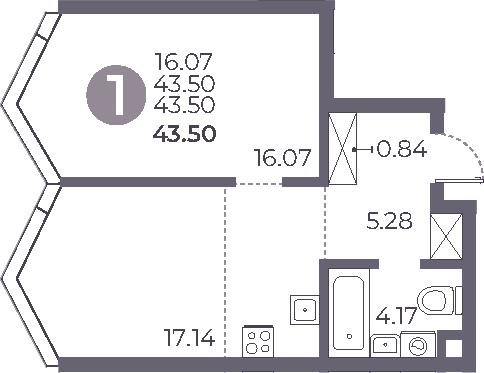 Планировка — Мневники от Гранель, 2-комн., 44 м²