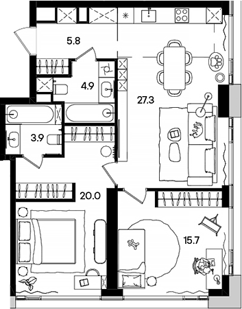 Планировка — СТОУН Грэйн, 3-комн., 78 м²