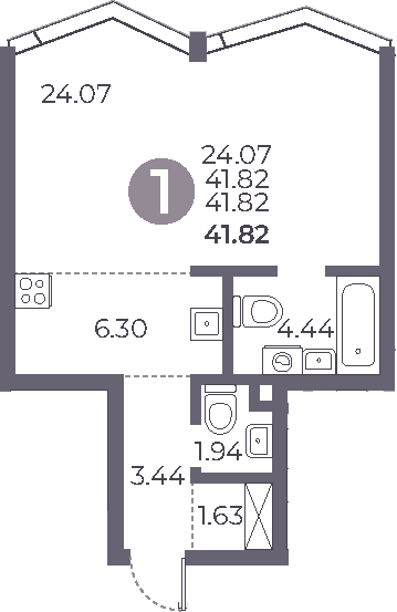Планировка — Мневники от Гранель, Студия, 42 м²