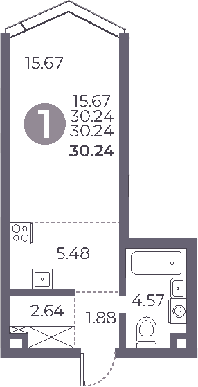 Планировка — Мневники от Гранель, Студия, 30 м²