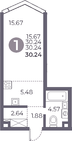 Планировка — Мневники от Гранель, Студия, 30 м²
