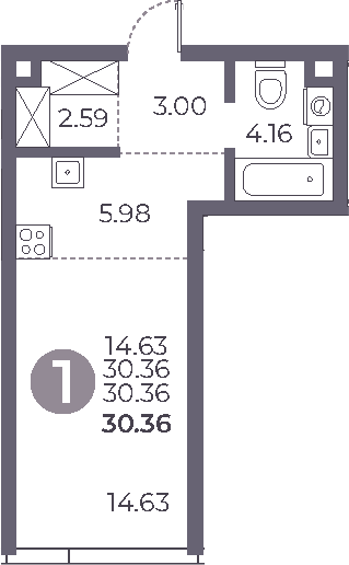 Планировка — Мневники от Гранель, Студия, 30 м²