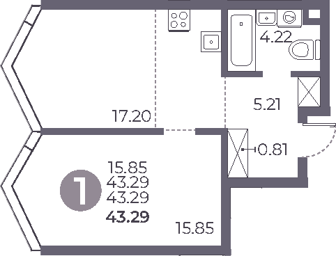 Планировка — Мневники от Гранель, 2-комн., 43 м²
