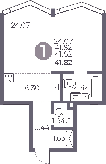 Планировка — Мневники от Гранель, Студия, 42 м²