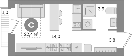 Планировка — Первый квартал. Вторая очередь, Студия, 21 м²