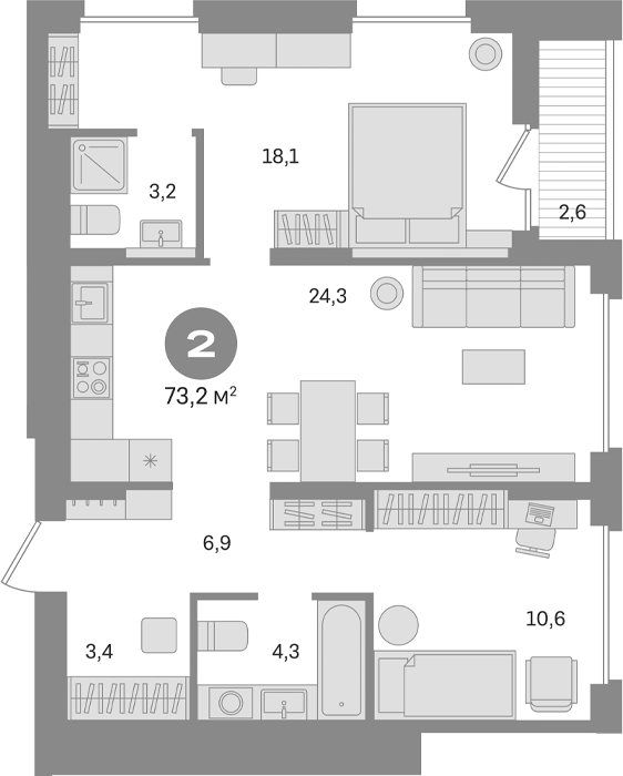 Планировка — Первый квартал. Вторая очередь, 2-комн., 71 м²