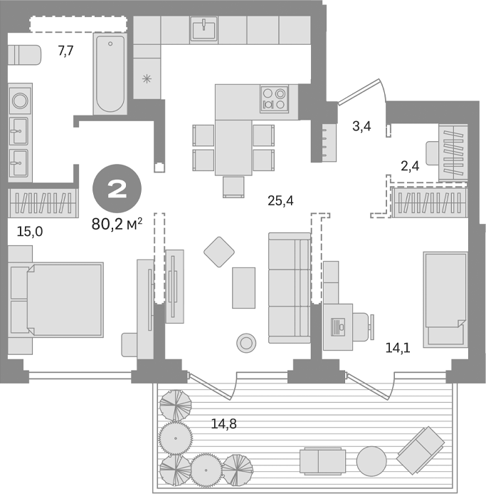 Планировка — Первый квартал. Вторая очередь, 2-комн., 65 м²