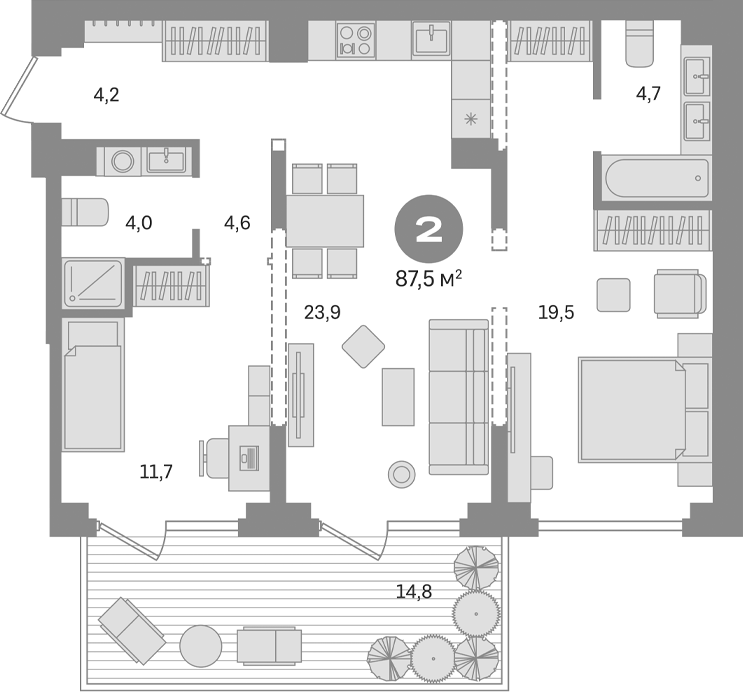 Планировка — Первый квартал. Вторая очередь, 2-комн., 73 м²