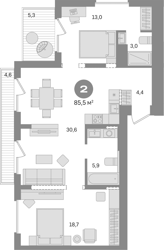 Планировка — Первый квартал. Вторая очередь, 2-комн., 76 м²
