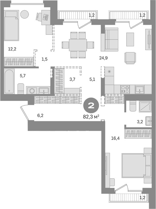 Планировка — Первый квартал. Вторая очередь, 2-комн., 79 м²