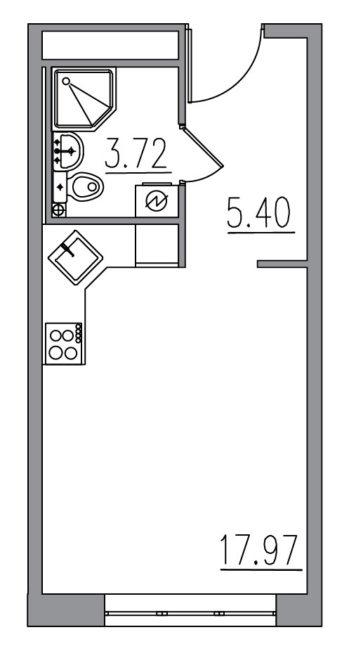 Планировка — Клубный дом Новое Вашутино, Студия, 27 м²