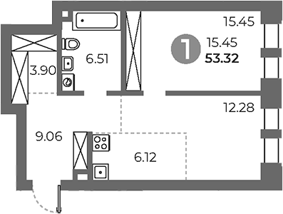 Планировка — Павелецкая от Гранель, 2-комн., 53 м²