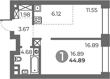 Планировка — Павелецкая от Гранель, 2-комн., 45 м²