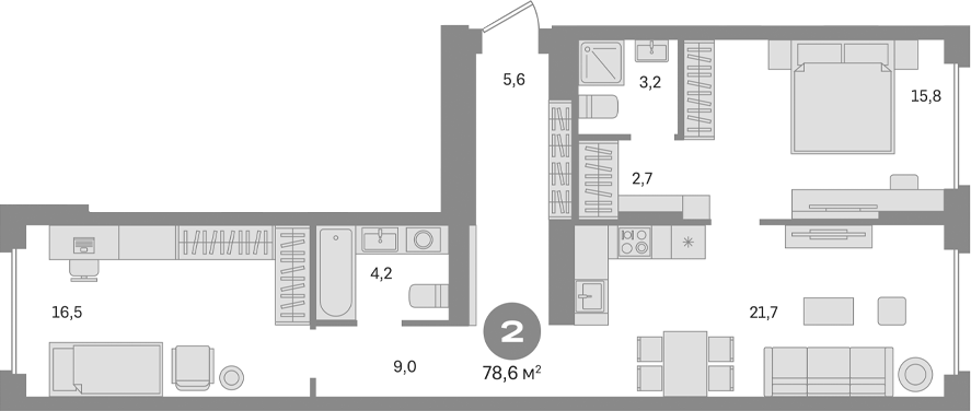 Планировка — Первый квартал. Вторая очередь, 2-комн., 79 м²