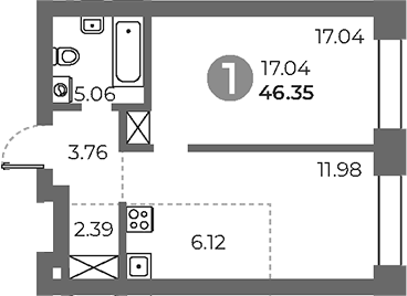 Планировка — Павелецкая от Гранель, 2-комн., 46 м²