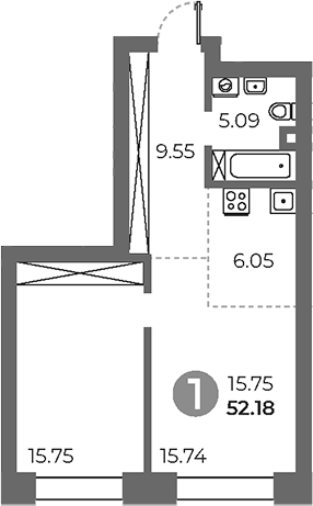 Планировка — Павелецкая от Гранель, 2-комн., 52 м²
