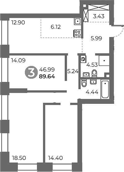 Планировка — Павелецкая от Гранель, 4-комн., 90 м²