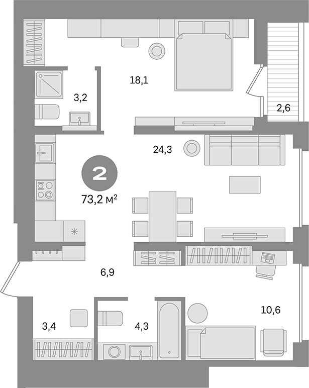 Планировка — Первый квартал. Вторая очередь, 2-комн., 71 м²