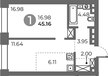 Планировка — Павелецкая от Гранель, 2-комн., 45 м²