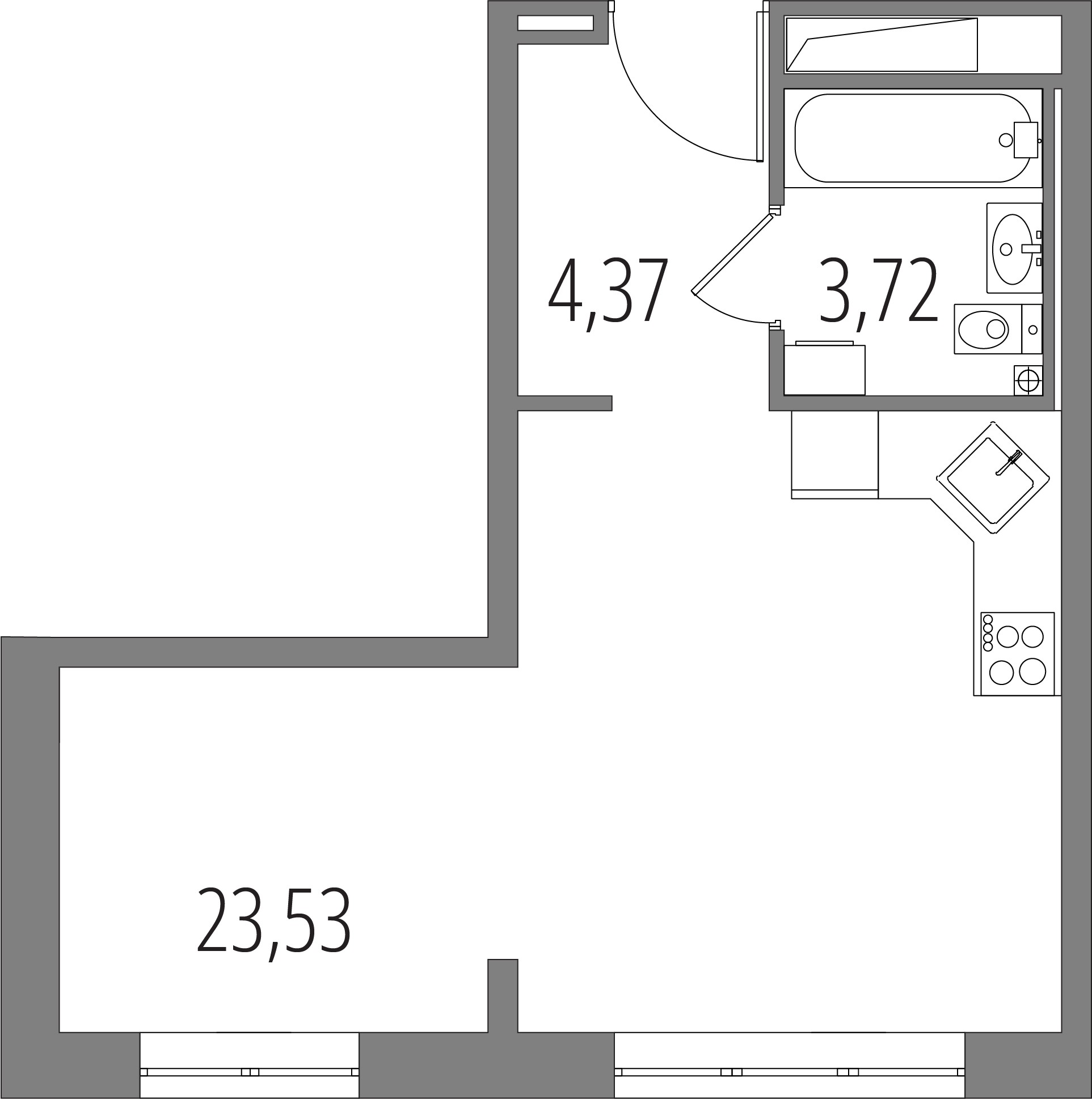 Планировка — Клубный дом Новое Вашутино, Студия, 32 м²