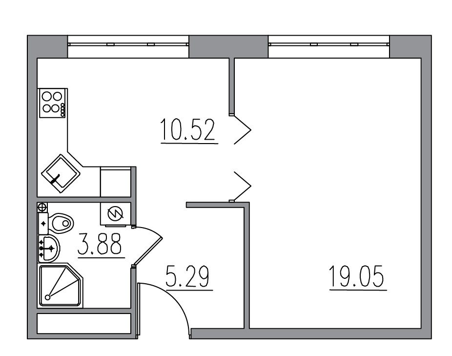 Планировка — Клубный дом Новое Вашутино, 1-комн., 39 м²