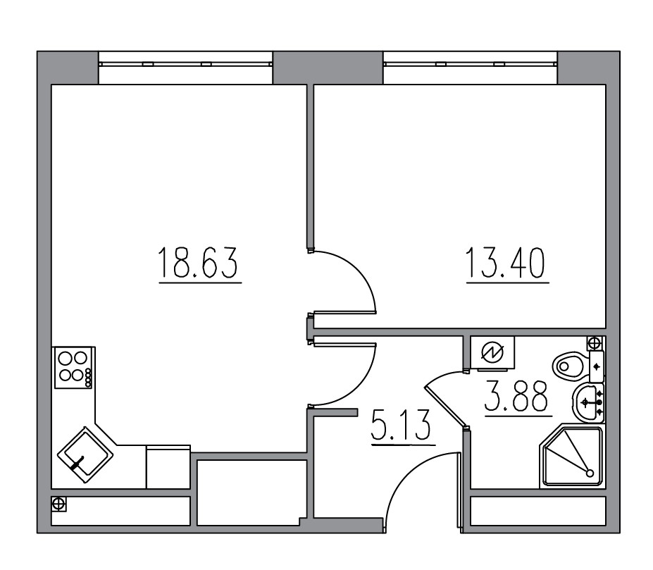 Планировка — Клубный дом Новое Вашутино, 2-комн., 41 м²