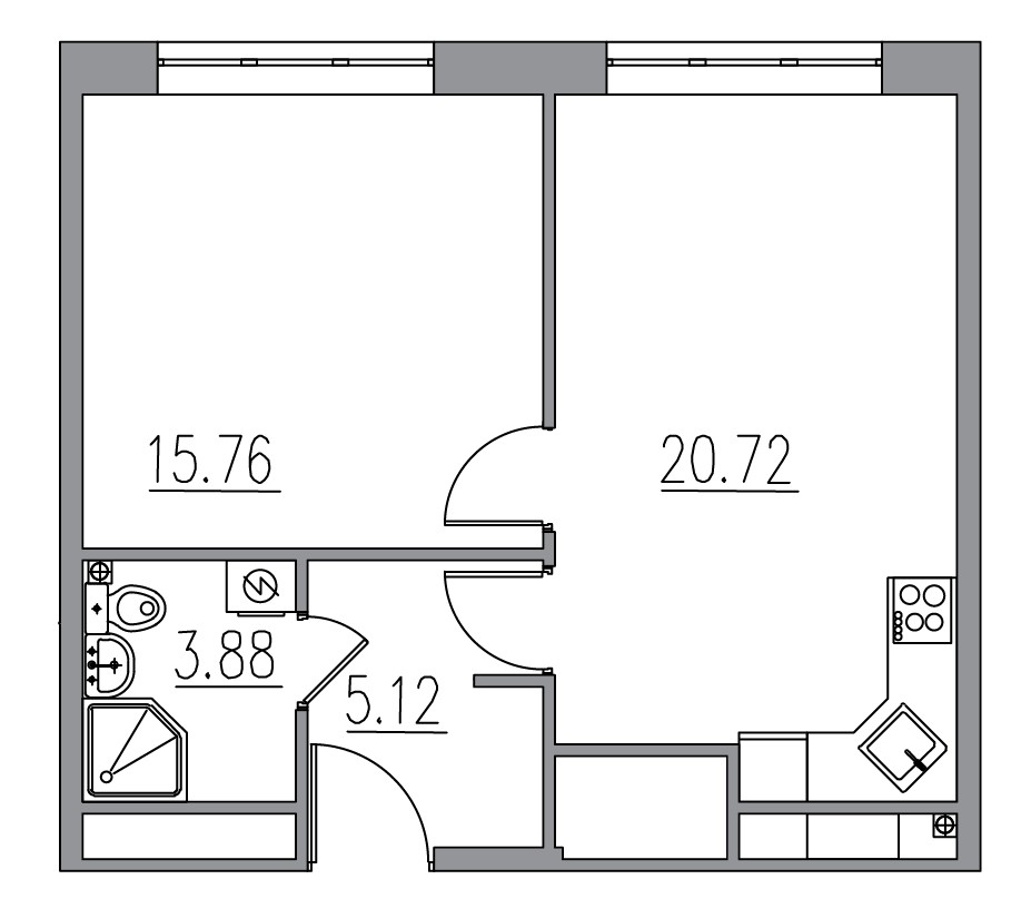 Планировка — Клубный дом Новое Вашутино, 2-комн., 45 м²