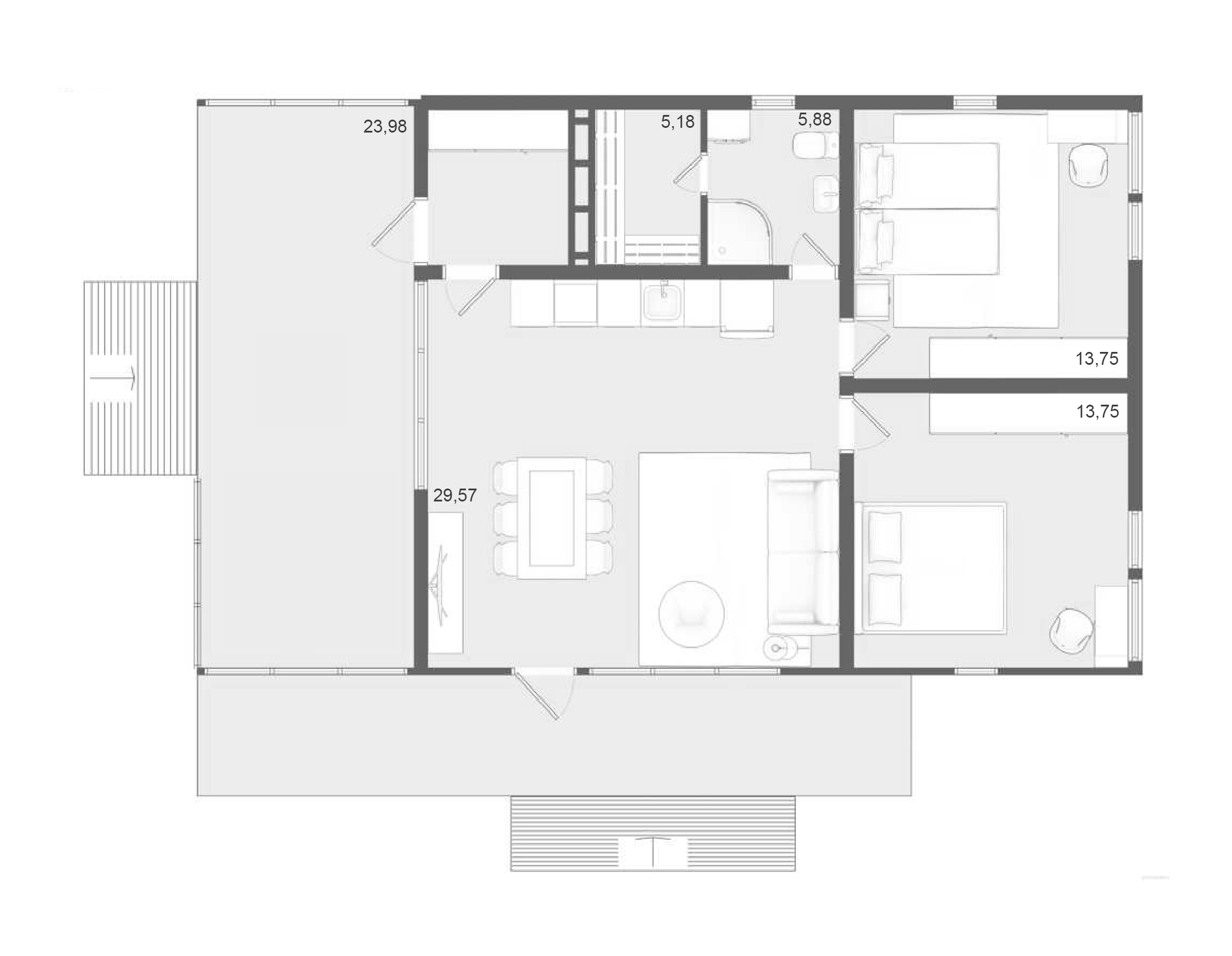 Планировка — Коттеджный поселок Этномир, 2-комн., 68 м²