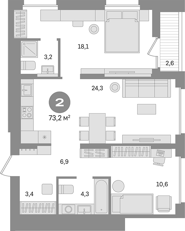 Планировка — Первый квартал. Вторая очередь, 2-комн., 71 м²