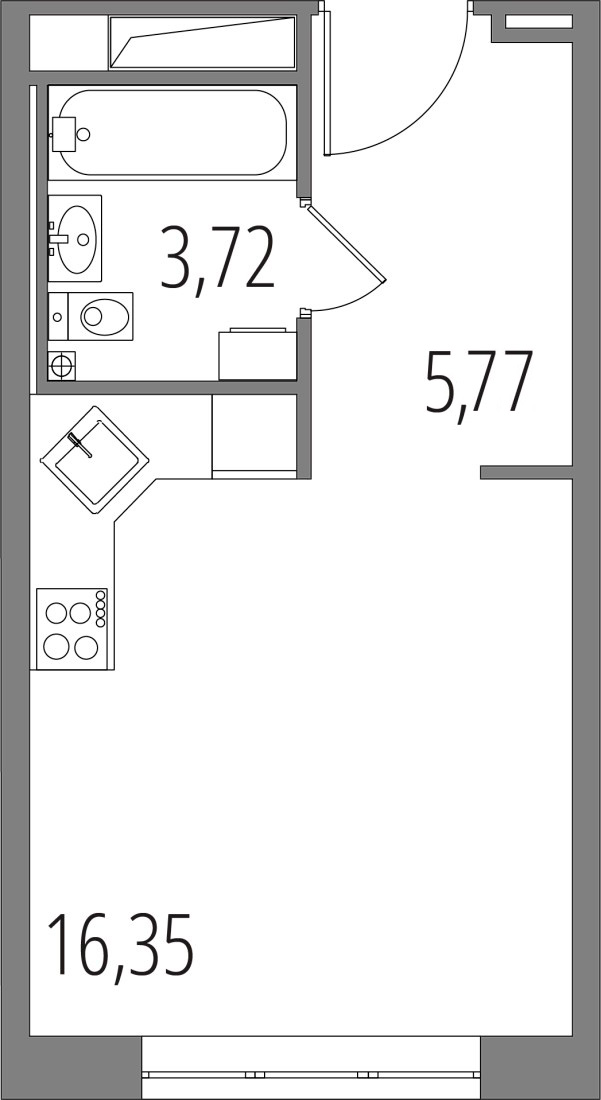 Планировка — Клубный дом Новое Вашутино, Студия, 26 м²