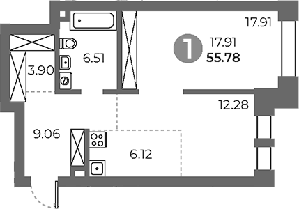 Планировка — Павелецкая от Гранель, 2-комн., 56 м²
