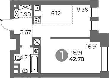 Планировка — Павелецкая от Гранель, 2-комн., 43 м²