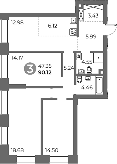 Планировка — Павелецкая от Гранель, 4-комн., 90 м²