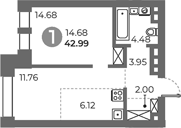 Планировка — Павелецкая от Гранель, 2-комн., 43 м²