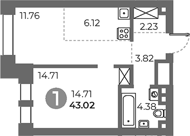 Планировка — Павелецкая от Гранель, 2-комн., 43 м²