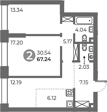 Планировка — Павелецкая от Гранель, 3-комн., 67 м²