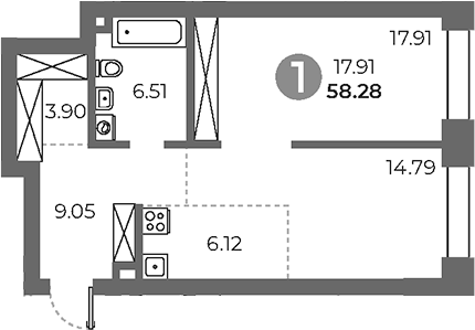 Планировка — Павелецкая от Гранель, 2-комн., 58 м²