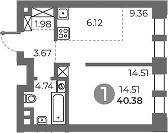 Планировка — Павелецкая от Гранель, 2-комн., 40 м²