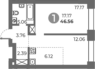 Планировка — Павелецкая от Гранель, 2-комн., 47 м²
