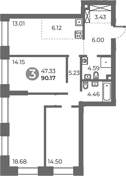 Планировка — Павелецкая от Гранель, 4-комн., 90 м²