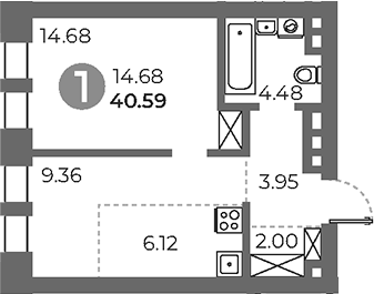 Планировка — Павелецкая от Гранель, 2-комн., 41 м²