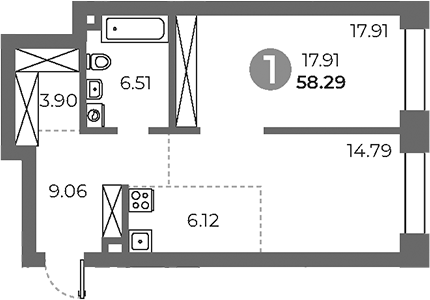 Планировка — Павелецкая от Гранель, 2-комн., 58 м²