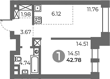 Планировка — Павелецкая от Гранель, 2-комн., 43 м²