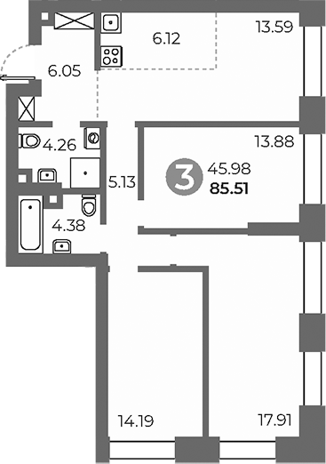 Планировка — Павелецкая от Гранель, 4-комн., 86 м²