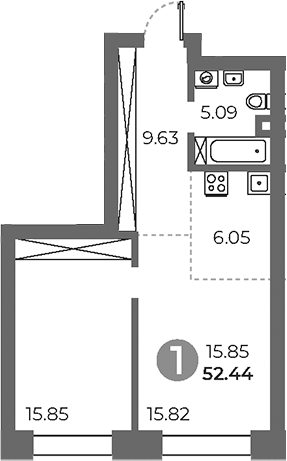 Планировка — Павелецкая от Гранель, 2-комн., 52 м²