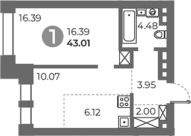 Планировка — Павелецкая от Гранель, 2-комн., 43 м²
