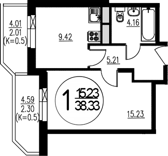 Планировка — Внуково Парк, 1-комн., 34 м²