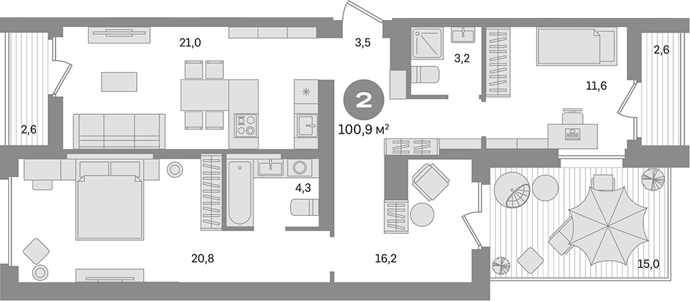 Планировка — Первый квартал. Вторая очередь, 2-комн., 81 м²