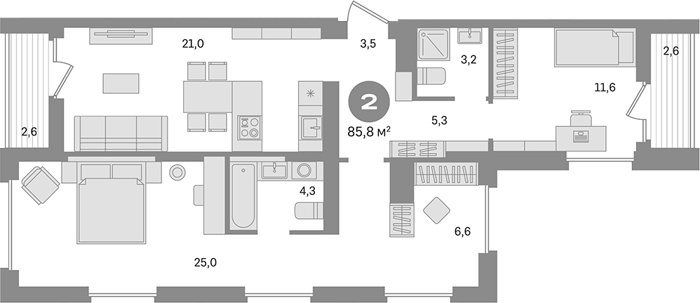 Планировка — Первый квартал. Вторая очередь, 2-комн., 81 м²
